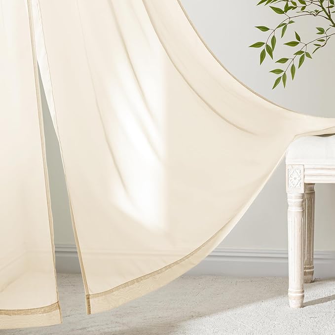 MIULEE Butter Cream Sheer Curtains 90 Inches Long, 4 Panels Set, Rod Pocket Voile Drapes Light Filtering and Semi Transparent, Elegant Window Treatments for Bedroom Living Room,54 x 90 Inches