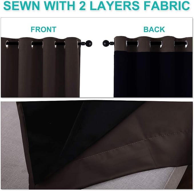 NICETOWN Full Shade Curtain Panels, 37" Wide x 80" Long, Toffee Brown, Pair of Thermal Insulated & Energy Efficiency Blackout Drapes for Living Room, Lined Silky Performance Window Dressing