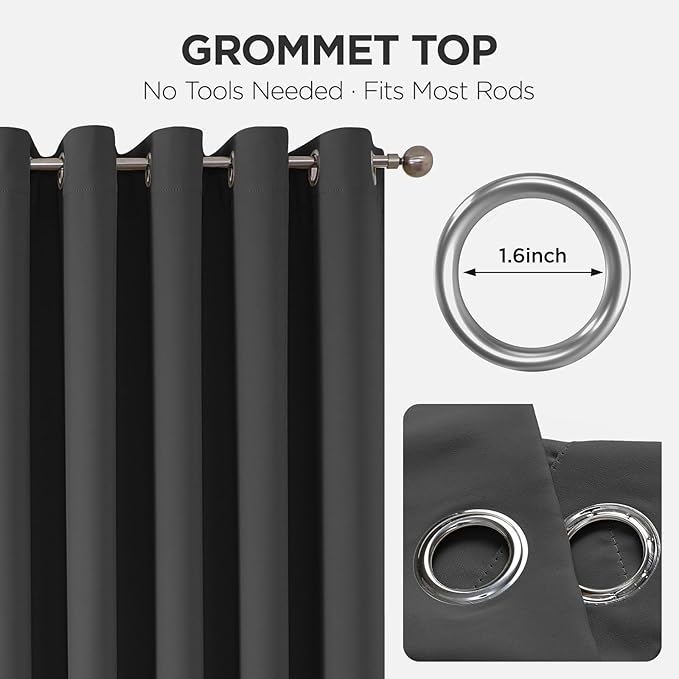 Joydeco Blackout Patio Sliding Door Curtains 96 Inches Long, Grommet Privacy Room Divider Curtains, Extra Wide Thermal Blackout Drapes for Bedroom Living Room (Grey, 100Wx96L, 1 Panel)
