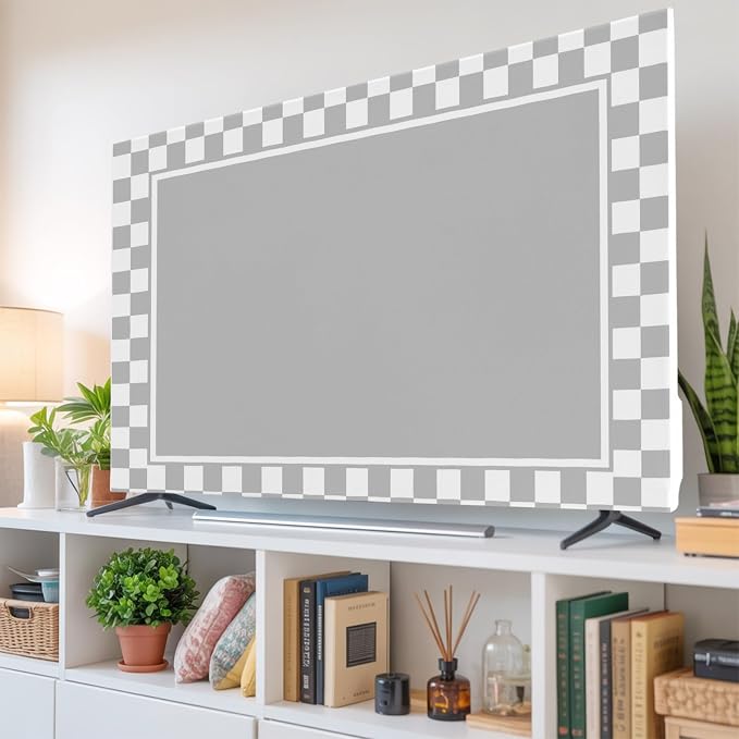 Modern Geometric Checkered Indoor TV Cover, Elastic TV Screen Protector - Image 6