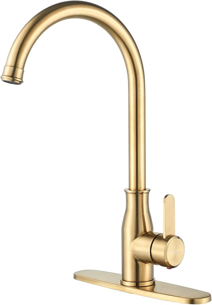 Brushed Gold Kitchen Faucet ，Modern High Arc Bar Sink Faucet ，Commercial by KOHONBY