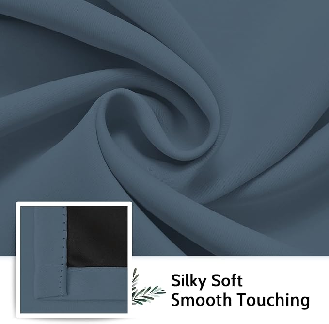 SimpleHome 100% Blackout Curtains for Bedroom,Thermal Insulated Stone Blue Grommet Window Drapes Room Darkening Curtains for Living Room with Black Back,62 x 84 Inch,2 Panels
