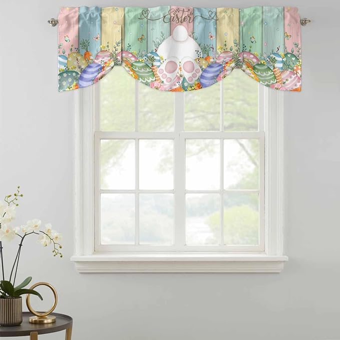 Easter Tie Up Valance Curtains for Windows, Kitchen Curtains Window Shades - Image 2