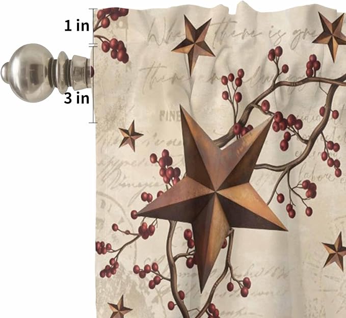Kitchen Curtains Tiers and Valance Set of 3, Retro Country Stars Rustic - Image 5