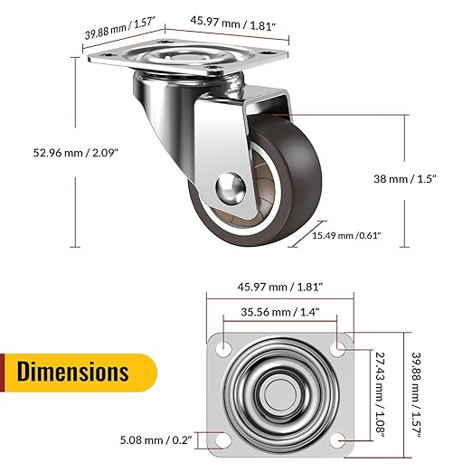 HOLKIE Caster Wheels 1.5 inch, Heavy Duty Furniture Casters Set of 8, Rubber - Image 2