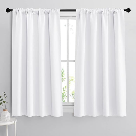 RYB HOME 54 inch Curtains for Living Room, Rod Pocket Thermal Insulated Small Window Drapes Room Darkening Shades for Bedroom Studio Dorm, W 42 x L 54 inch, Set of 2 Panels, Pure White