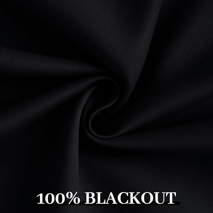 Yakamok 100% Blackout Curtains Black Room Darkening Thermal Insulated Window Curtain with 2 Thick Layers-Set of 2 Panels Grommet Top Drapes for Bedroom Living Room 52 Inches by 96 Inches Length