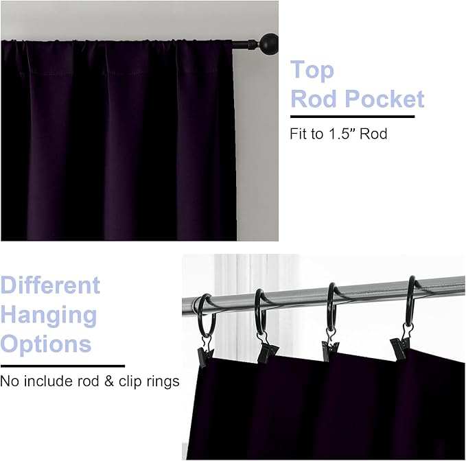 Simplebrand Ava BlackBerry Blackout Curtains for Bedroom 84 Inch Length 2 Panels Set, Solid Thermal Insulated Privacy Nursery Window Treatment Curtains Blackout Drapes, W40 x L84 Inch, BlackBerry