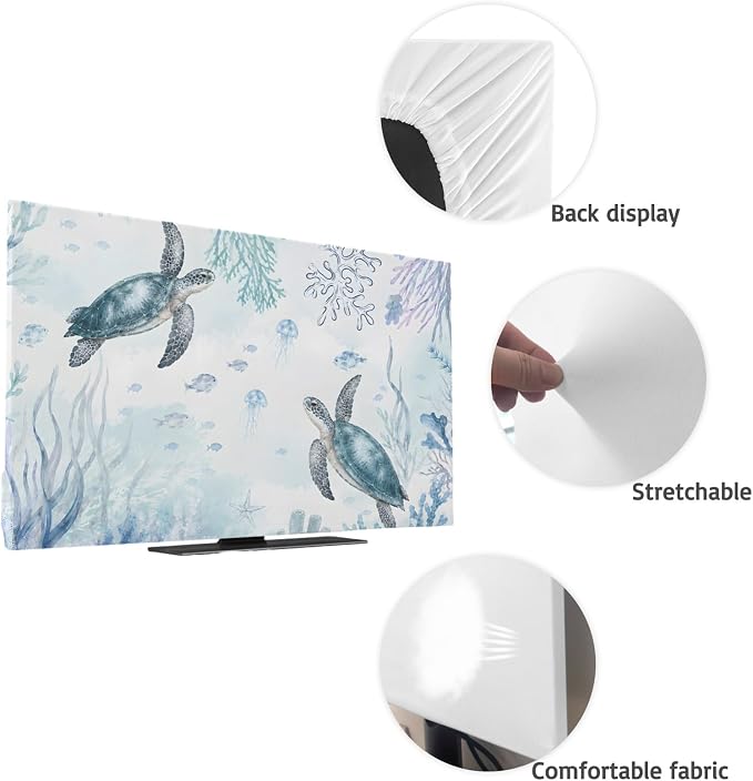 Summer Sea Turtle Fish Coral Indoor TV Cover, Elastic TV Screen Protector - Image 7