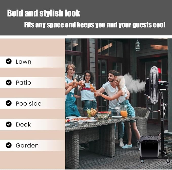 Misting Fan, 3 Speed Oscillating Pedestal Fan - Image 8