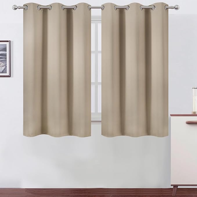 LEMOMO Khaki Blackout Curtains 42 x 54 Inch Length Set of 2 Panels Grommet Bedroom Curtains for Living Room