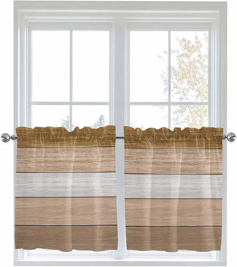 Retro Farm Wood Board Window Valance Curtains, 2 Panel - Image 9