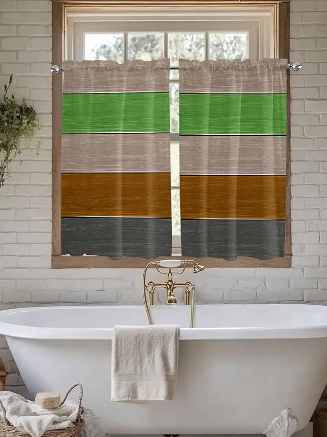 Farm Gray Green Brown Wood Grain Window Valance Curtains, Rustic Wooden Plank - Image 5
