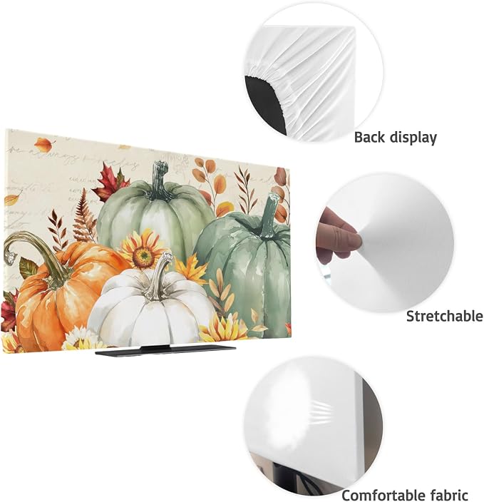 Thanksgiving Pumpkin Fall Eucalyptus Leaf Indoor TV Cover, Elastic TV Screen - Image 7