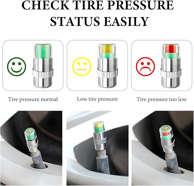 KVAEY 8 PCS Tire Pressure Monitor Valve Caps, 3 Color Eye Alert Tire Pressure - Image 5