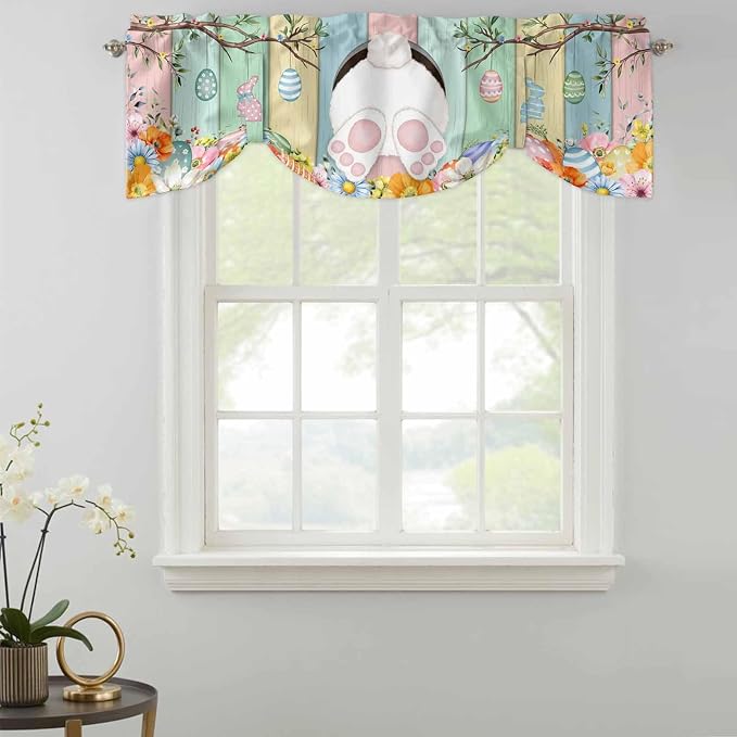 Easter Tie Up Valance Curtains for Windows, Kitchen Curtains Window Shades - Image 2