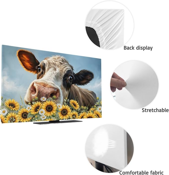 Farmhouse Animals Cow Indoor TV Cover, Elastic TV Screen Protector Sunflowers - Image 7