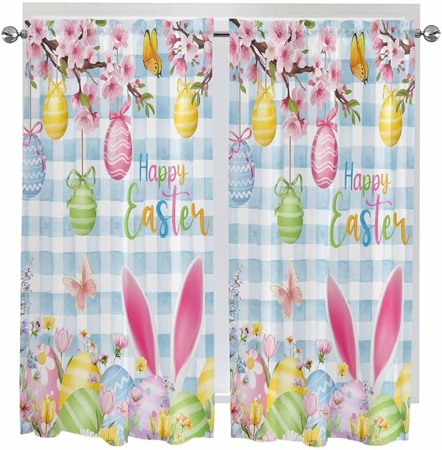 Happy Easter Living Room Curtains 72 Inches length, Spring Watercolor Bunny by Unknown