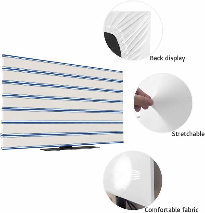 Modern Geometric Blue Stripe Indoor TV Cover, Elastic TV Screen Protector - Image 7