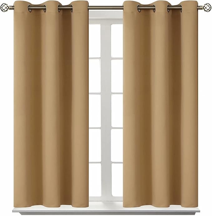 BGment Blackout Curtains - Grommet Thermal Insulated Room Darkening Bedroom and Living Room Curtains, Set of 2 Curtain Panels (38 x 54 Inch, Khaki)