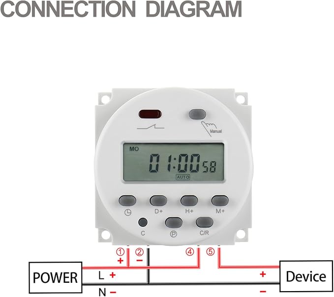 Baomain Time Switch Relay with Waterproof Cover, Digital LCD Programmable Timer - Image 5