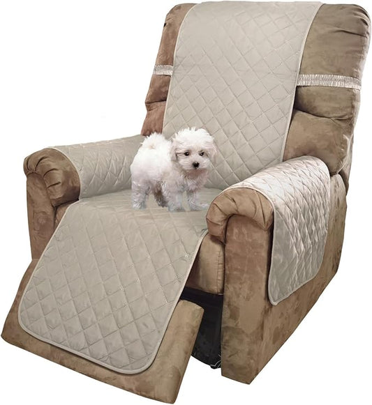 U-NICE HOME Recliner Chair Covers Reversible Quilted Water Repellent Pet Protectors with Elastic Straps (23''Recliner Small, Beige/Beige)