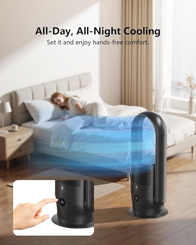 ULTTY Bladeless Tower Fan for Bedroom, Ultra Quiet Standing Fan, 9 Speeds 3 - Image 6