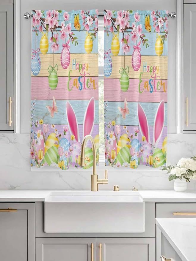 Colorful Easter Living Room Curtains 72 Inches length, Spring Watercolor Bunny - Image 3