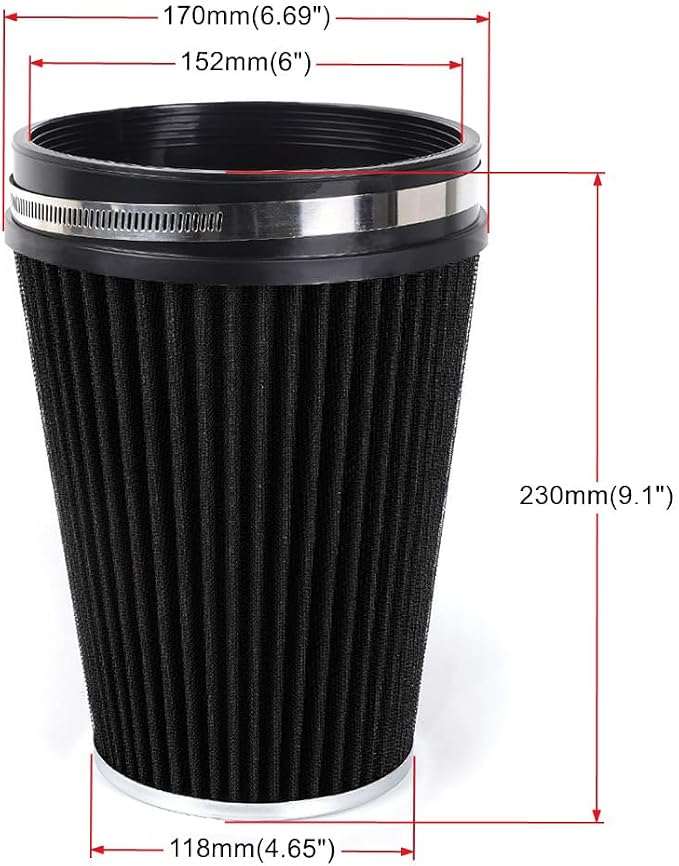 6" 152 mm High Flow Inlet Air Filter, Air Intake Cone Filter Replacement - Image 6