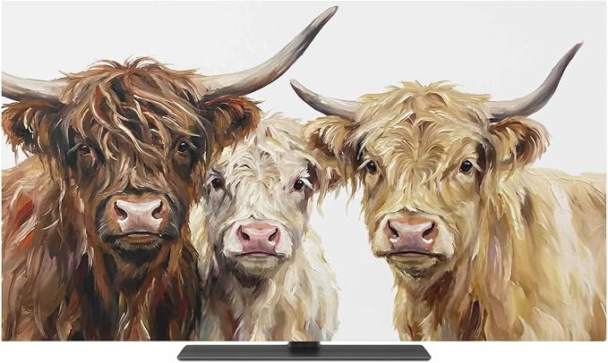 Farmhouse Highland Cows Indoor TV Cover, Elastic TV Screen Protector Watercolor by Unknown