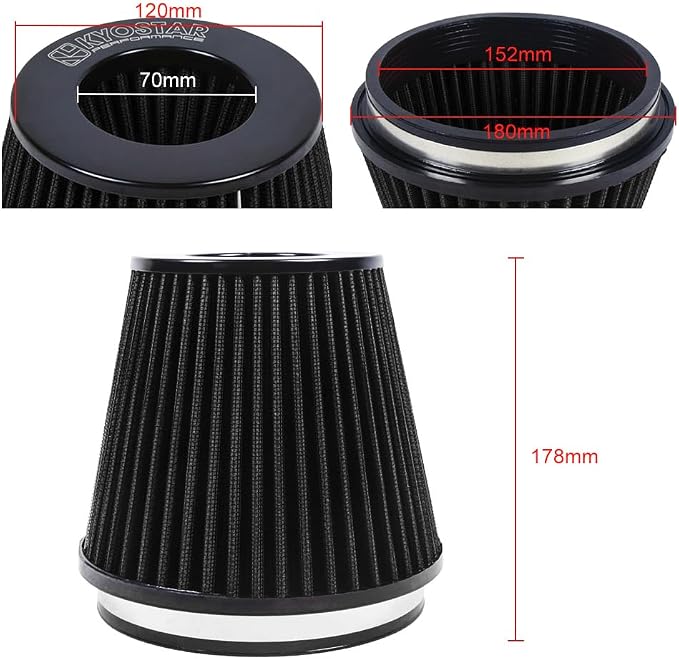 Universal 6" 152mm High-Flow Air Filter, Reusable Cone Cold Air Intake - Image 3