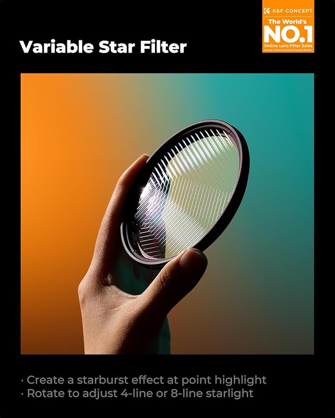 K&F CONCEPT 82mm Variable Star Filter Cross Screen Starburst Filter 4, 8 Points - Image 2