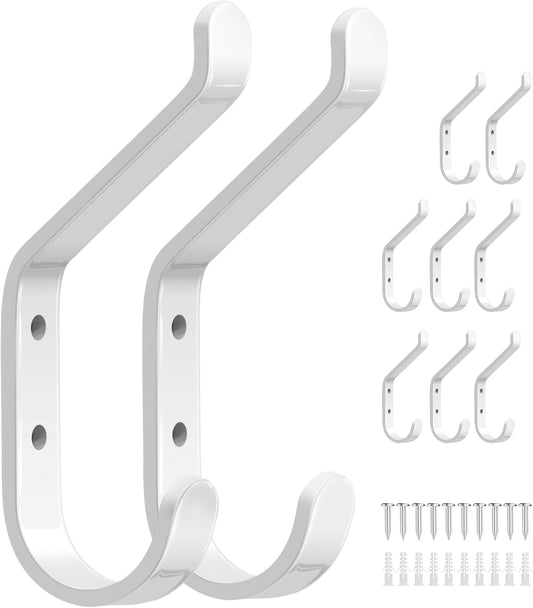 10-Pack Coat Hook for Hanging, 20LB (Max), Stainless Wall Hooks for Towel, Hat, Backpack, Key, Clothes, Wall Mounted Coat Hanger for Closet, Metal, White 3.75“