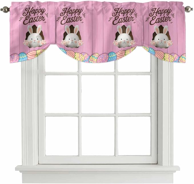 Pink Easter Tie Up Valance Curtains by Unknown