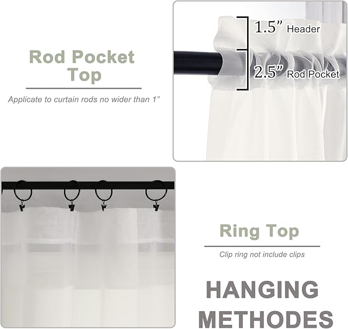 OWENIE Ivory Sheer Curtains 108 Inches Long for Living Room Bedroom 2 Panels Set, Lightweight Airy Ivory Sheer Curtain, Filmy Voile Rod Pocket, 2 PCS, Each 59" W x 108" L
