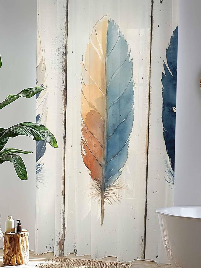 Sheer Curtains 96 Inches Long, Boho Ombre Vintage Wooden Grain Privacy Voile - Image 4