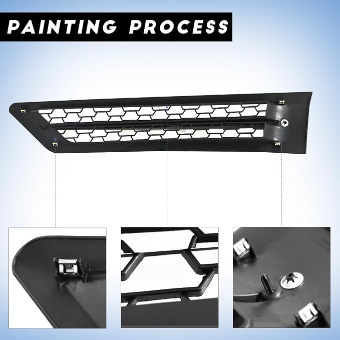Pair Black Cascadia Hood Side Grille Air Intake Vent Replacement - Image 3