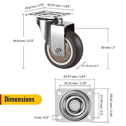 HOLKIE Caster Wheels 2 inch, Heavy Duty Furniture Casters Set of 4, Rubber - Image 2