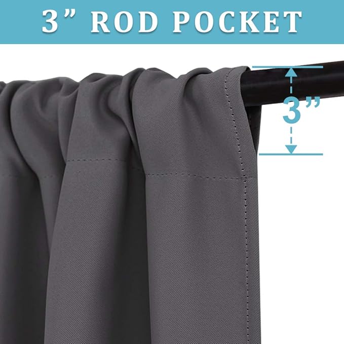 RYB HOME Short Blackout Curtains for Bedroom, Room Darkening Insulated Summer Heat Light UV Blocking Energy Saving Drapes for Nursery, Width 34 by Length 48, Grey, Set of 2