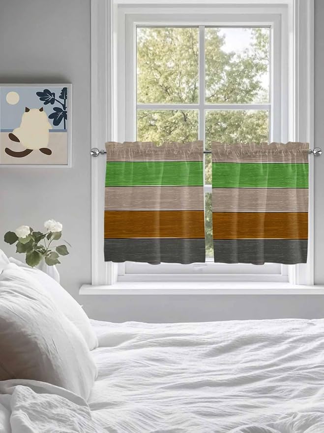 Farm Gray Green Brown Wood Grain Window Valance Curtains, Rustic Wooden Plank - Image 4