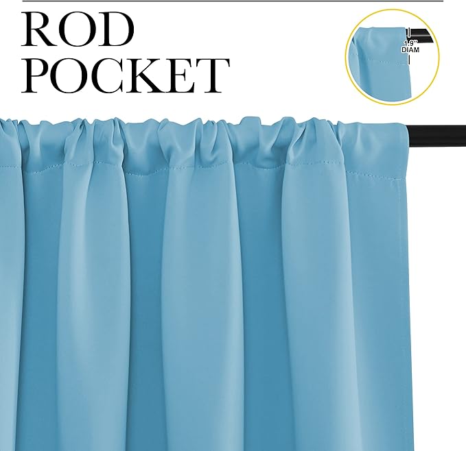 NICETOWN Kitchen Curtains, Teal Blue, 34" x 40", Set of 2, Short Blackout Curtains & Drapes, Thermal Insulated Rod Pocket Window Treatment Draperies for Nursery