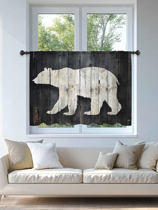 Sheer Curtains 54 Inch Length, Rustic Counrty Vintage Wood Grain Privacy Voile - Image 4