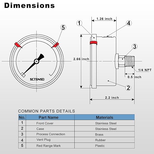 0 to 100 Psi Pressure Gauge, Glycerin Liquid Filled, 2.5 inch Dial, 1/4" NPT - Image 6