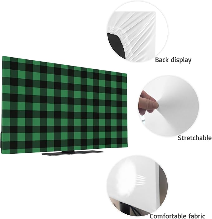 Black Green Buffalo Checker Indoor TV Cover, Elastic TV Screen Protector - Image 7