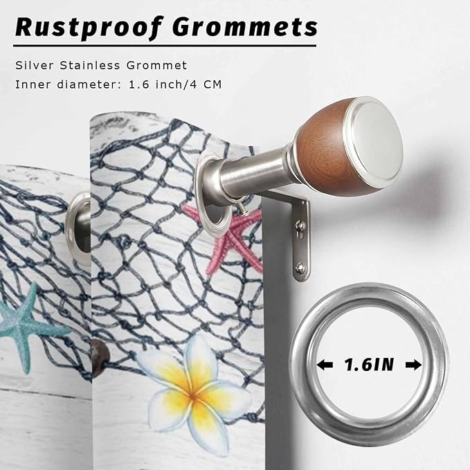 Ocean Gnome Outdoor Curtains for Patio Summer Marine Plumeria Shell Wooden - Image 2