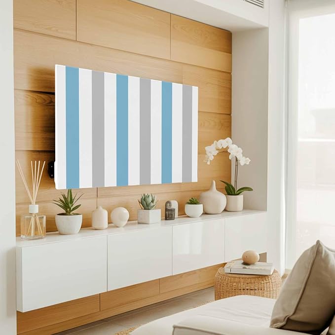 Abstract Blue Gray Striped Indoor TV Cover, Elastic TV Screen Protector Modern - Image 2