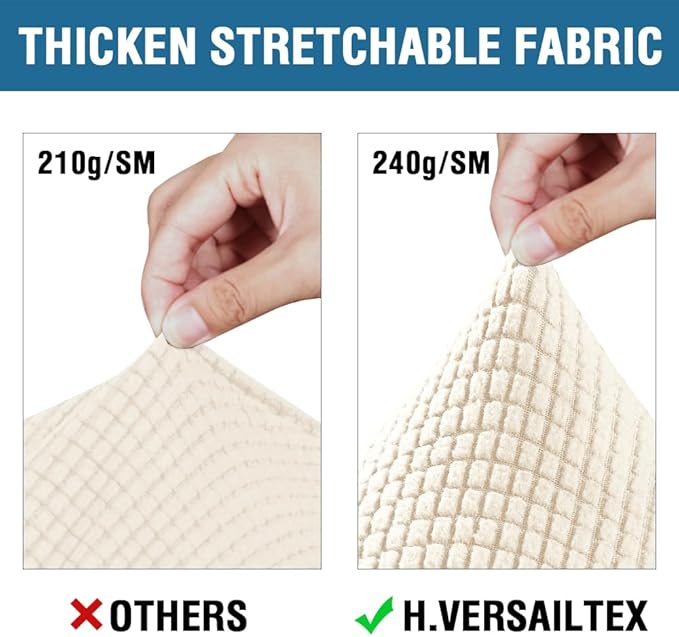 H.VERSAILTEX 4 Piece Stretch Sofa Covers for 3 Cushion Couch for Living Room Furniture Slipcovers (Base Cover Plus 3 Seat Cushion Covers) Thicker Jacquard Fabric (Large Sofa, Cream)