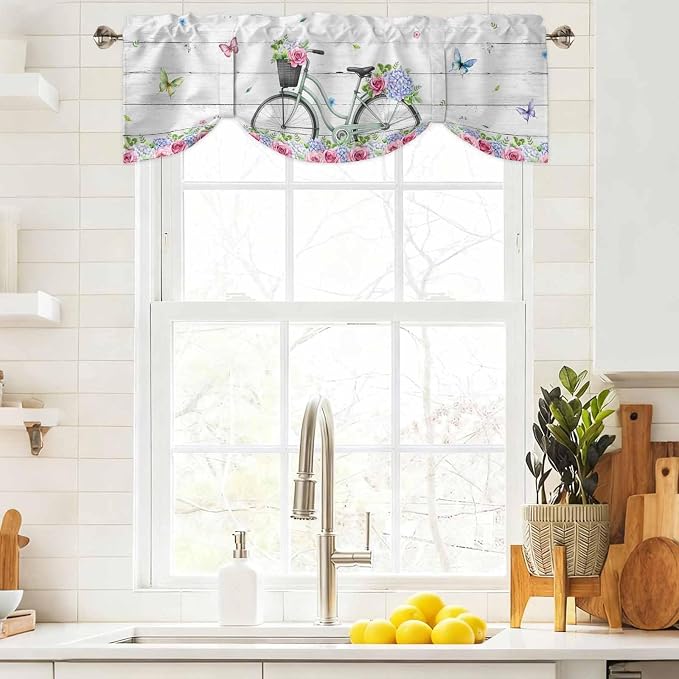 Spring Tie Up Valance Curtains for Windows, Kitchen Curtains Window Shades - Image 9