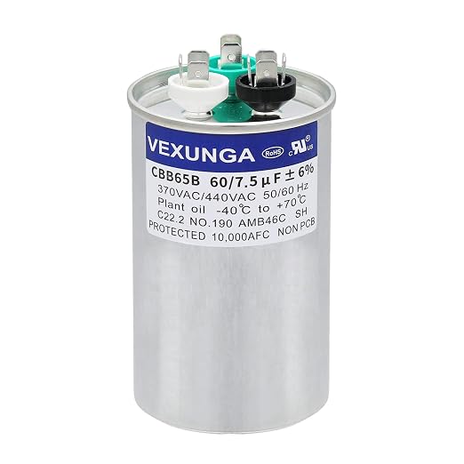 VEXUNGA 60/7.5 uF 60+7.5 MFD 370V or 440V Dual Run Start Round A/C Capacitor by VEXUNGA