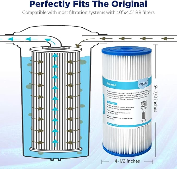 Membrane Solutions 50 Micron Pleated Water Filter Home 10"x4.5" Whole House - Image 2